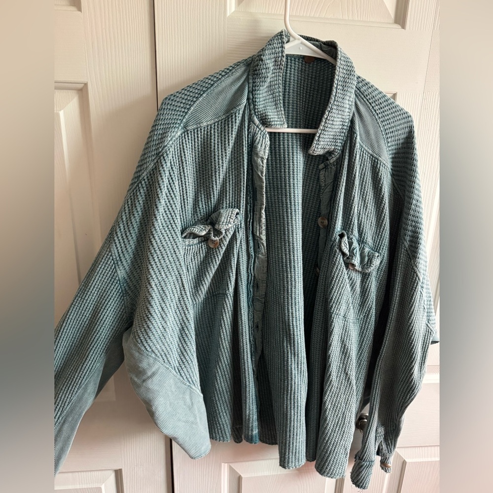 Light Blue Women's Waffle Knit Jacket